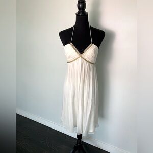 ABS by Allen Schwartz Chiffon Sheer Halter Dress- off-white/soft cream, Size XS.